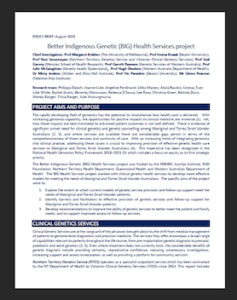 Better Indigenous Genetic (BIG) Health Services project - Policy Brief